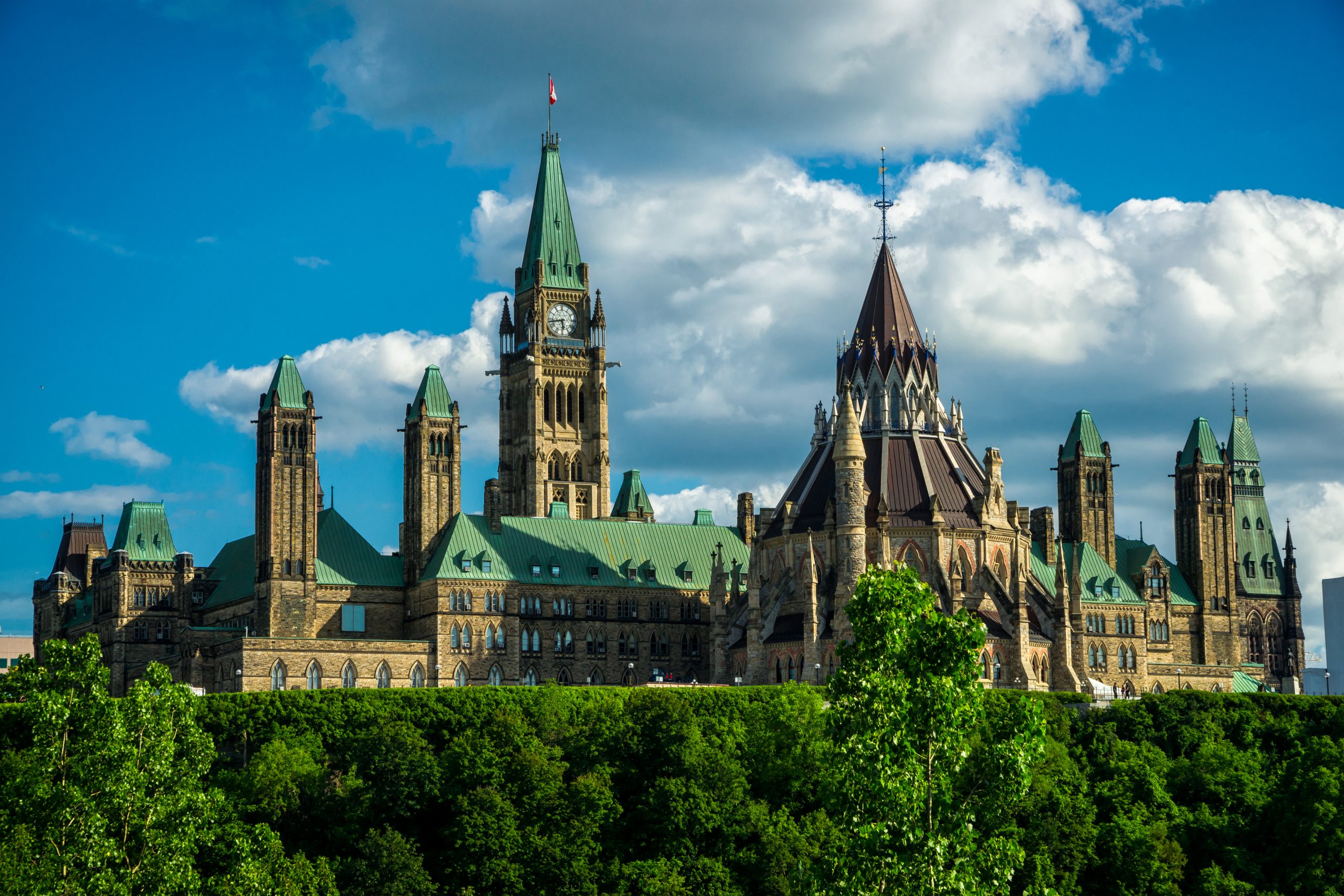 Canada's Parliament Hill and Parliament Buildings, the seat of the federal government of Canada, taken from the back side of the building